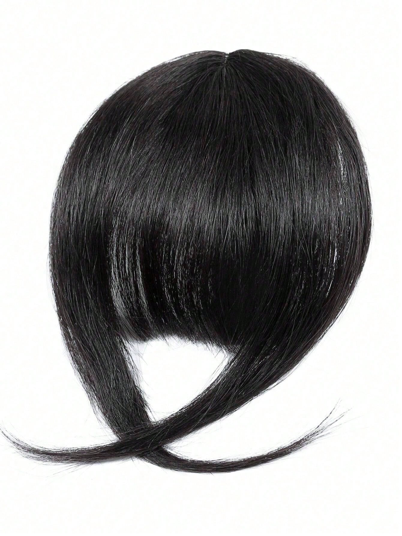 بانج بشعر بشري فرنسي بلون بني وجنبات جانبية، إضافة وصلة شعر تلتصق بسهولة للمبتدئين