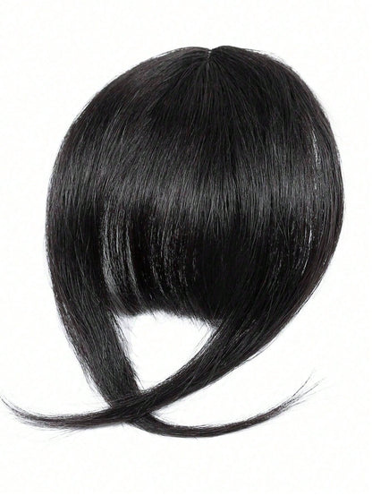 بانج بشعر بشري فرنسي بلون بني وجنبات جانبية، إضافة وصلة شعر تلتصق بسهولة للمبتدئين