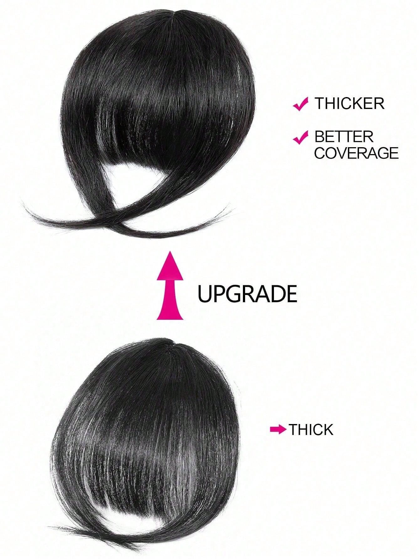 بانج بشعر بشري فرنسي بلون بني وجنبات جانبية، إضافة وصلة شعر تلتصق بسهولة للمبتدئين