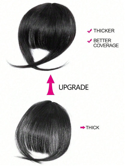 بانج بشعر بشري فرنسي بلون بني وجنبات جانبية، إضافة وصلة شعر تلتصق بسهولة للمبتدئين