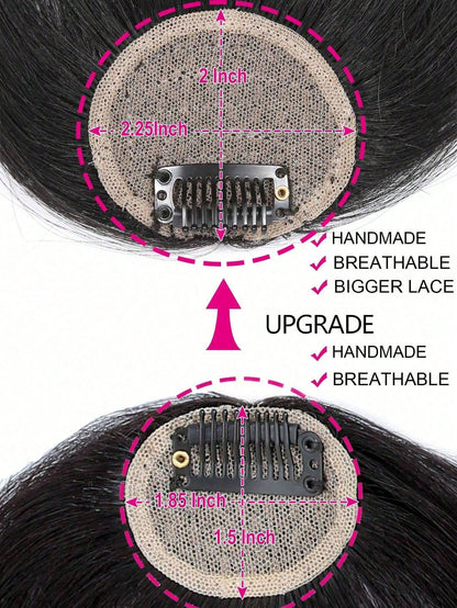 بانج بشعر بشري فرنسي بلون بني وجنبات جانبية، إضافة وصلة شعر تلتصق بسهولة للمبتدئين