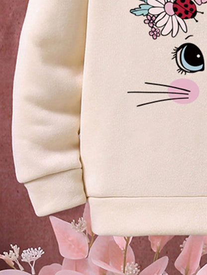 طقم هوودي دافئ وبنطلون رياضي بطباعة رسوم كرتونية للبنات الصغيرات