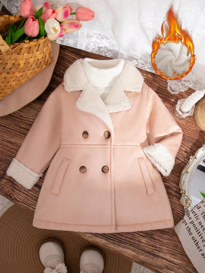 معطف فليس أنيق للفتيات الرضع ذو اثنين من الأزرار، خريف/شتاء