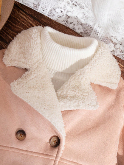 معطف فليس أنيق للفتيات الرضع ذو اثنين من الأزرار، خريف/شتاء