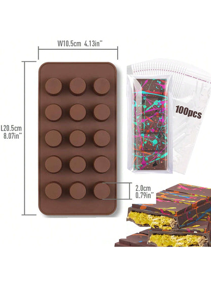 قالب شريحة شوكولاتة ب- 6 تجاويف عميقة مع أكياس وكشرط، قالب شريحة شوكولاتة سميكة لشريحة محشوة، قالب شوكولاتة سيليكون لملء شريحة شوكولاتة بالفستق حلوى كنافة