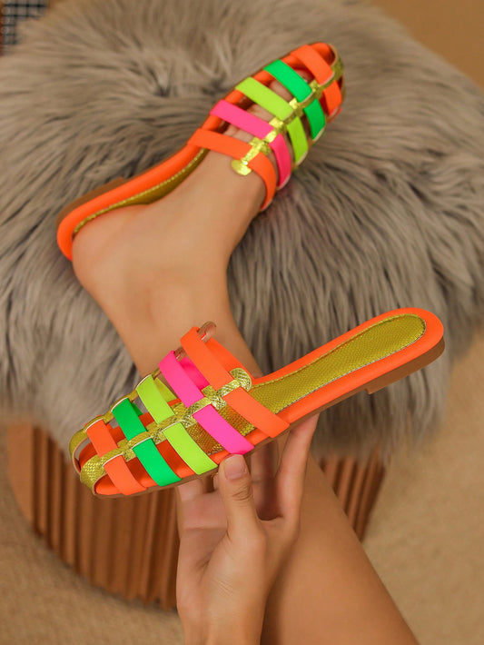 صندل نسائي مسطح للصيف، أحذية مسطحة مغلقة الأصبع