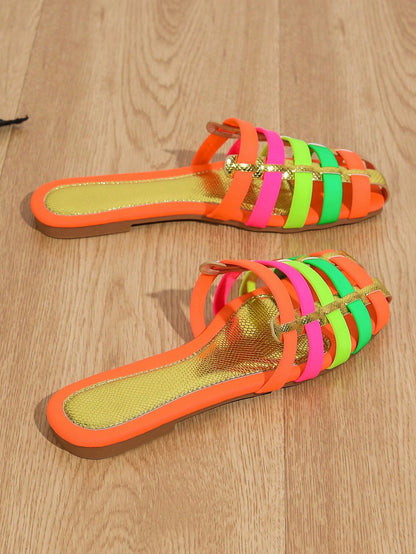 صندل نسائي مسطح للصيف، أحذية مسطحة مغلقة الأصبع