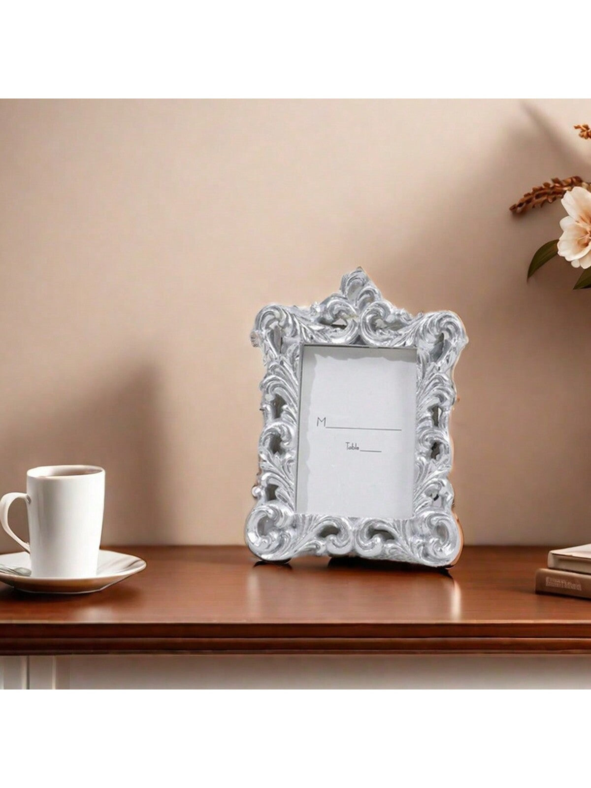 قطعة إطار صور مستطيل منقوش بنقوش زهرية عتيق أوروبي