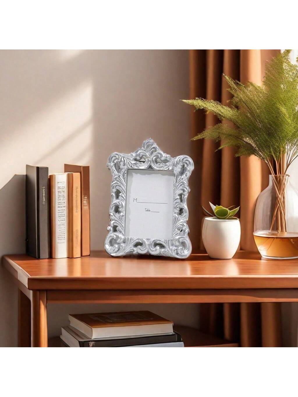 قطعة إطار صور مستطيل منقوش بنقوش زهرية عتيق أوروبي