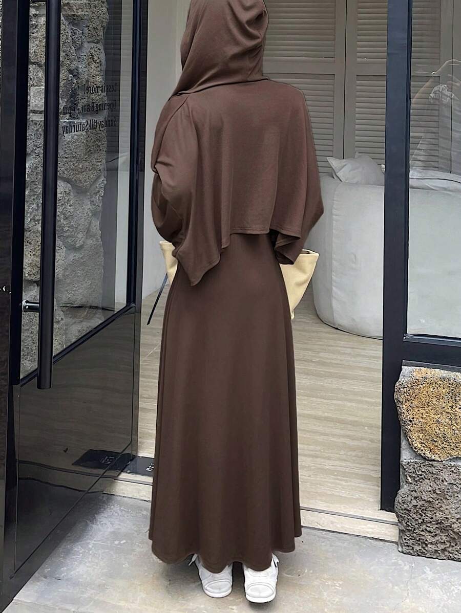 طقم فستان أحادي اللون بدون أكمام وجاكيت ذو أكمام طويلة