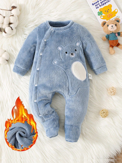 رومبير أطفال حديثي الولادة ذات غطاء أمامي مائل مطرز بشكل دب لطيف ، من الفلانيل ، للخريف والشتاء