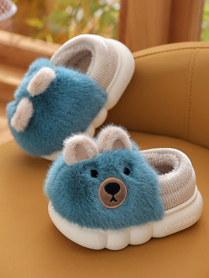 زوج واحد من الأحذية المسطحة الناعمة على شكل دب تيدي الطريف للأولاد ، مناسب للشتاء