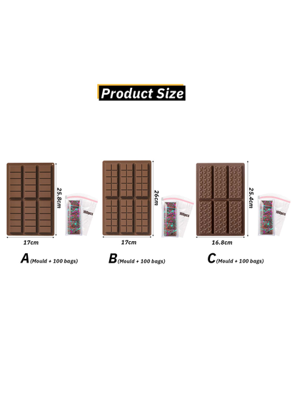 قالب شوكولاتة سيليكون ذو 6 تجاويف - عميق مع 100 كيس، لعمل بار محشي، ملء كنافة بالفستق والشوكولاتة