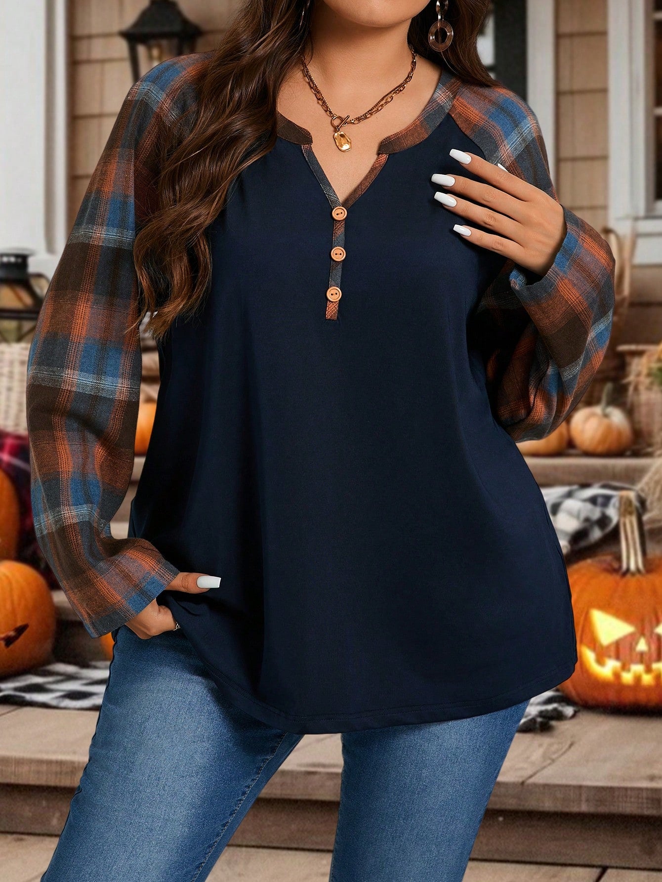 قمصان ذات أكمام طويلة لأحجام كبيرة لموسم الخريف والهالوين