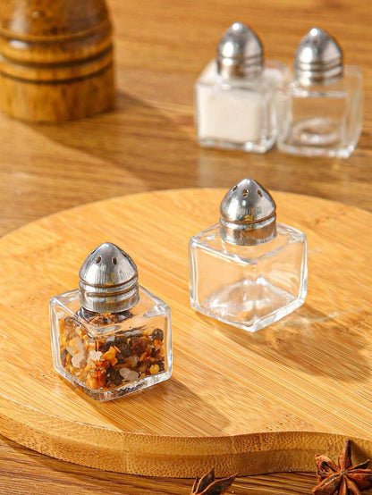 جرة التوابل الشفافة 2قطع وزجاجة ملح صغيرة بسيطة ومحمولة للمطبخ