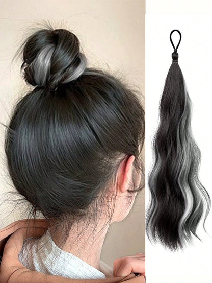 قطعة واحدة صانع كعكة الشعر الصناعي بطول 20 بوصة، ملحقات ربطات شعر مجعدة فوضوية على شكل حلقة للنساء