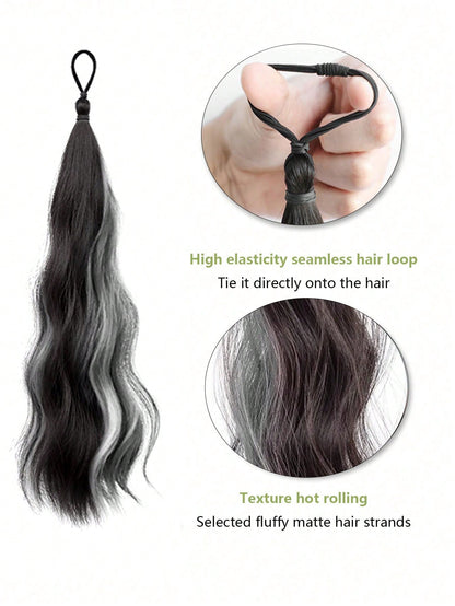 قطعة واحدة صانع كعكة الشعر الصناعي بطول 20 بوصة، ملحقات ربطات شعر مجعدة فوضوية على شكل حلقة للنساء