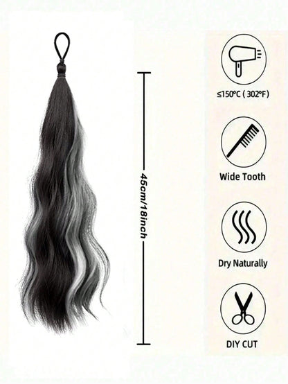 قطعة واحدة صانع كعكة الشعر الصناعي بطول 20 بوصة، ملحقات ربطات شعر مجعدة فوضوية على شكل حلقة للنساء