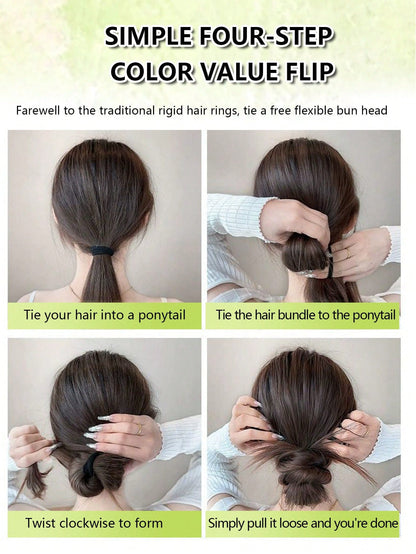 قطعة واحدة صانع كعكة الشعر الصناعي بطول 20 بوصة، ملحقات ربطات شعر مجعدة فوضوية على شكل حلقة للنساء