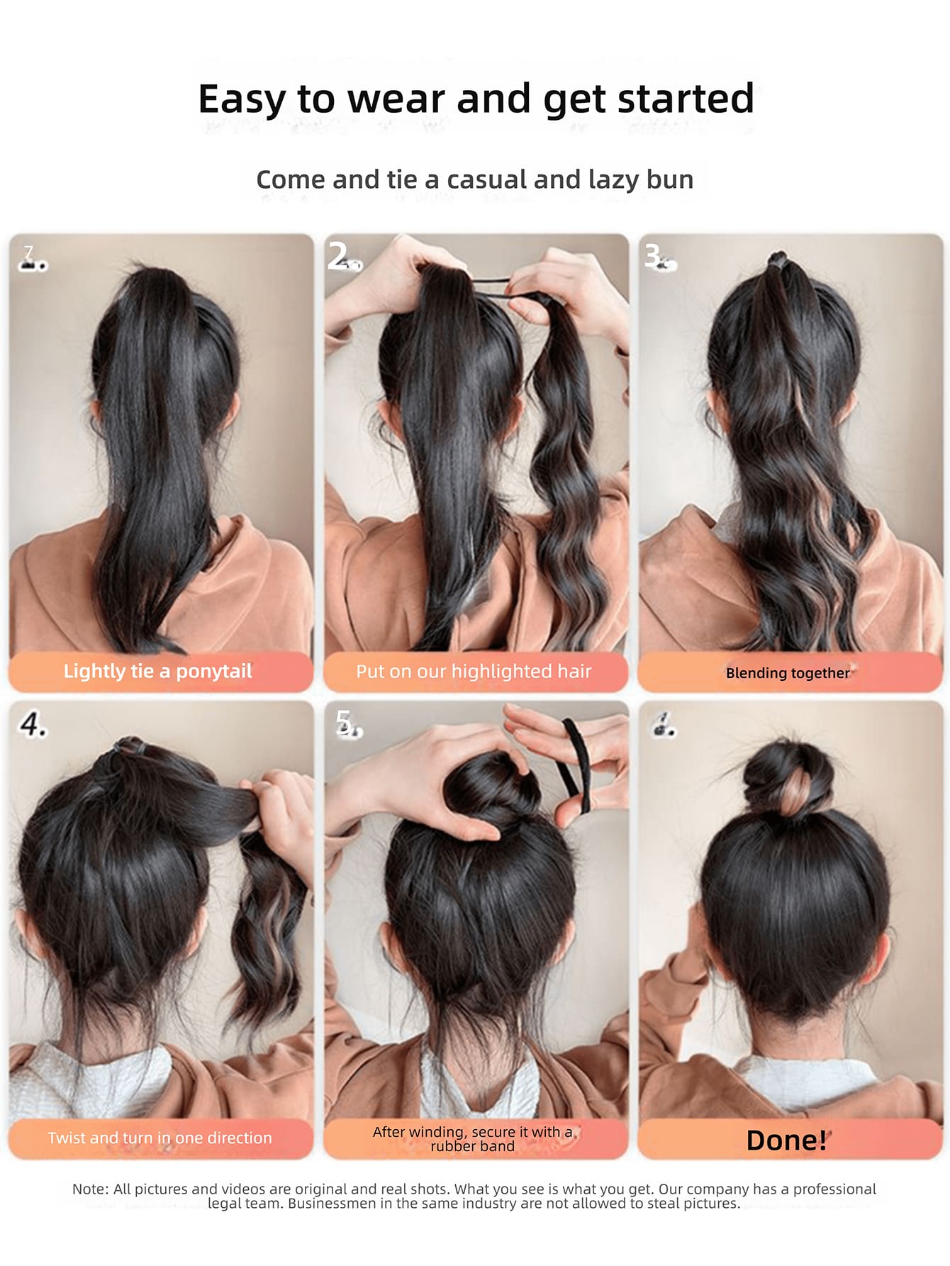 قطعة واحدة صانع كعكة الشعر الصناعي بطول 20 بوصة، ملحقات ربطات شعر مجعدة فوضوية على شكل حلقة للنساء