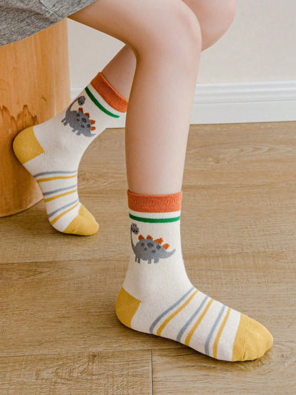 زوج واحد من الجوارب المخططة على شكل ديناصور وأسد