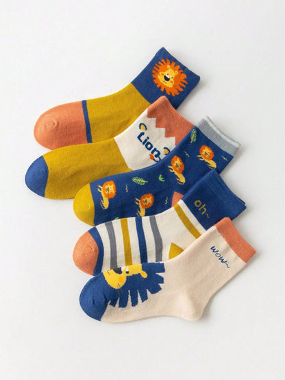 زوج واحد من الجوارب المخططة على شكل ديناصور وأسد