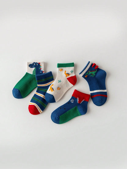 زوج واحد من الجوارب المخططة على شكل ديناصور وأسد