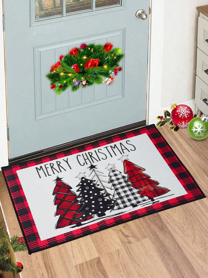 قطعة واحدة سجادة باب بطول 40*60 سم بطباعة شجرة الميلاد