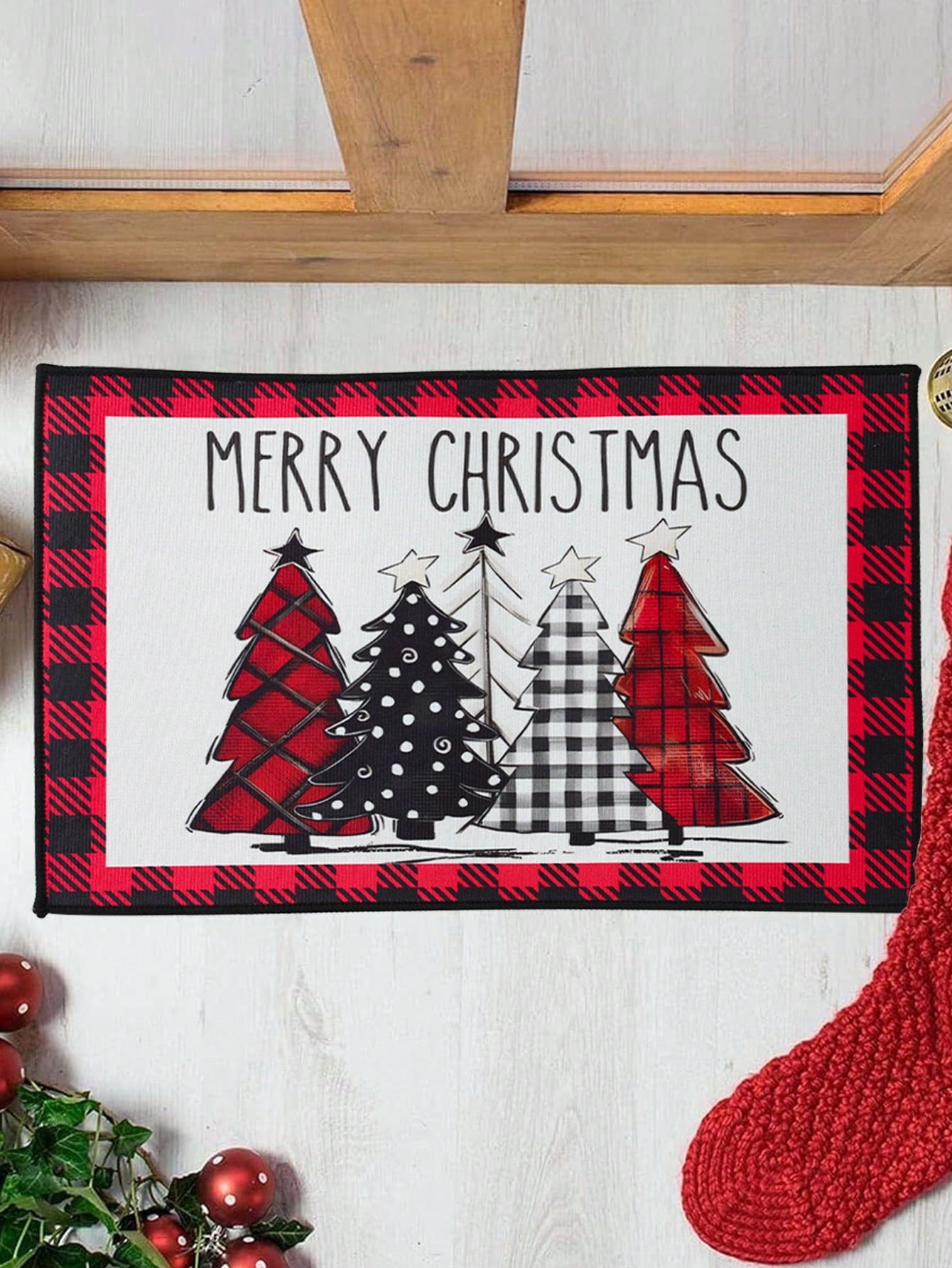 قطعة واحدة سجادة باب بطول 40*60 سم بطباعة شجرة الميلاد