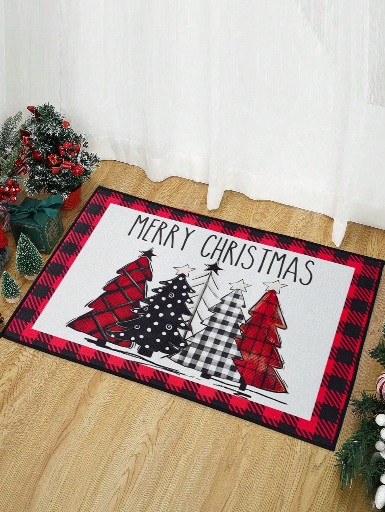 قطعة واحدة سجادة باب بطول 40*60 سم بطباعة شجرة الميلاد