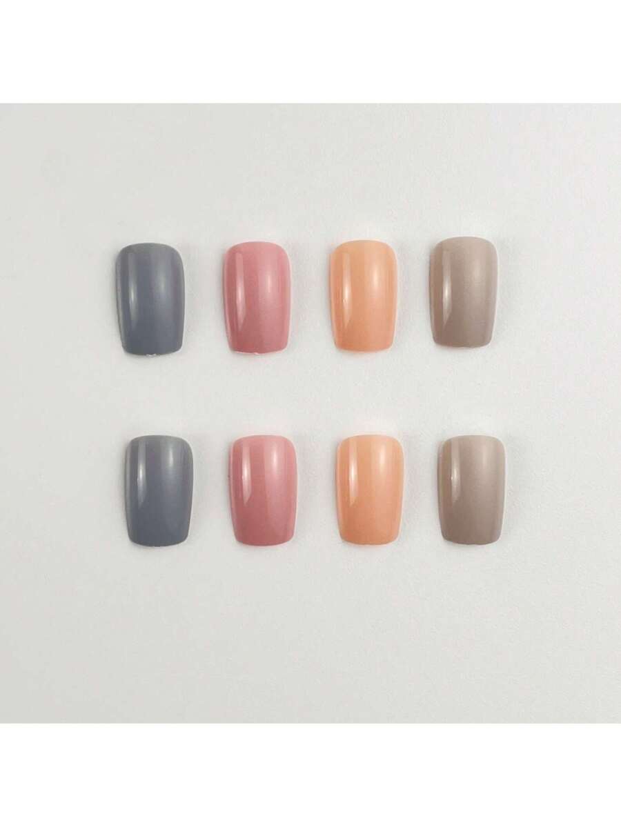 أظافر وهمية مربعة متوسطة الطول ملونة