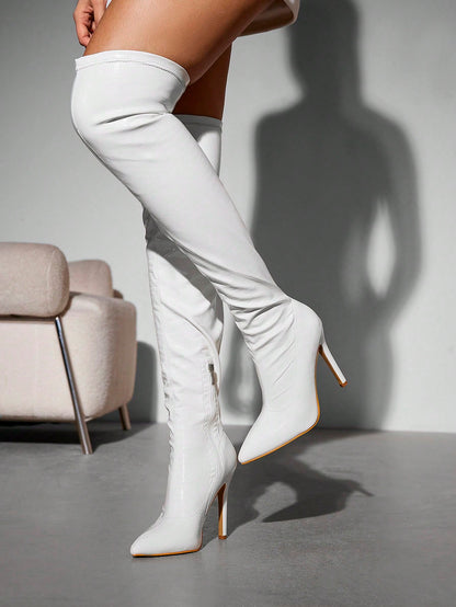 الأحذية الطويلة للنساء بكعب عالٍ مدبب الأصبع