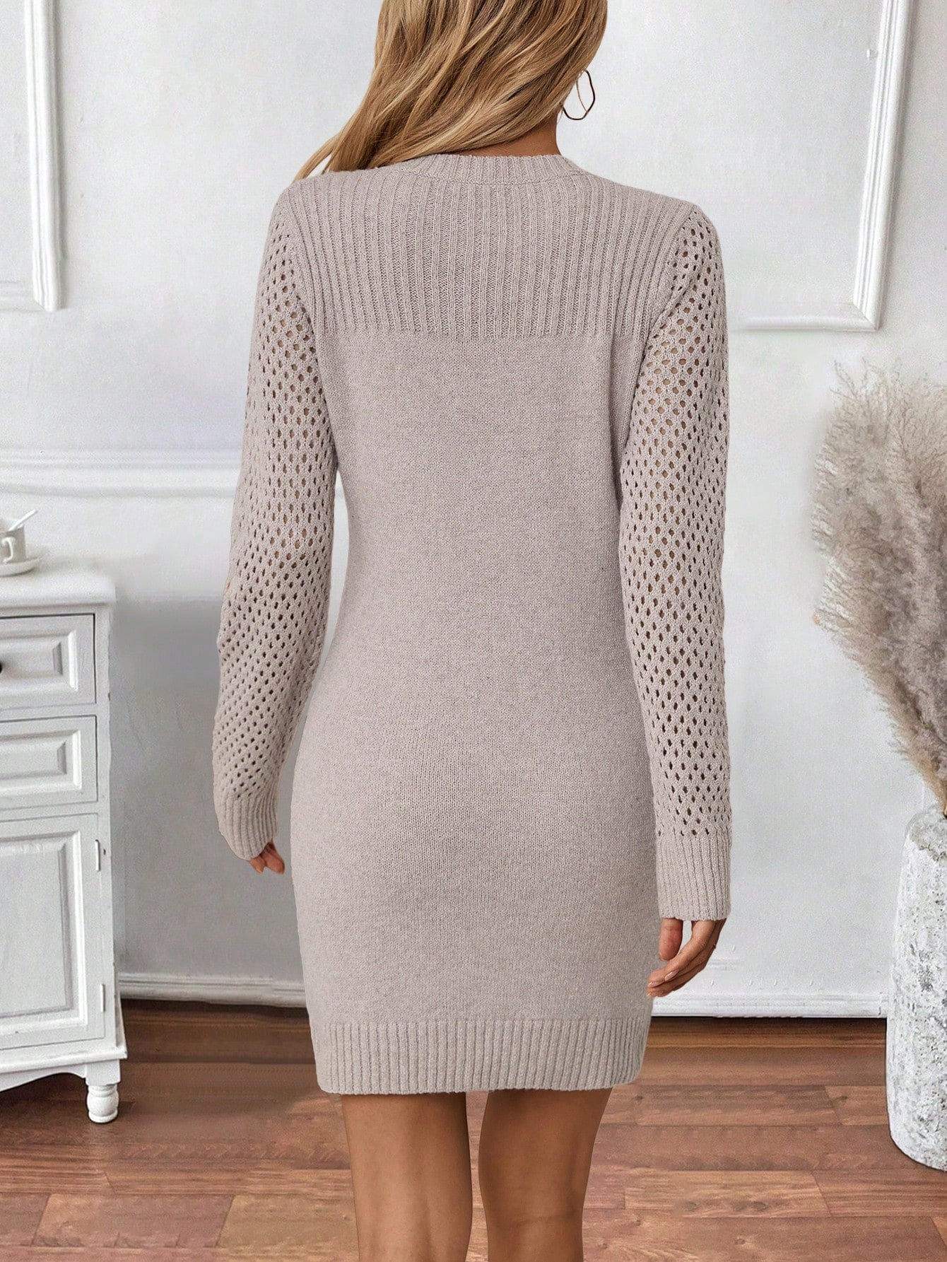 فستان سويتر نسائي بأكمام مجوفة رقيقة وبسيطة