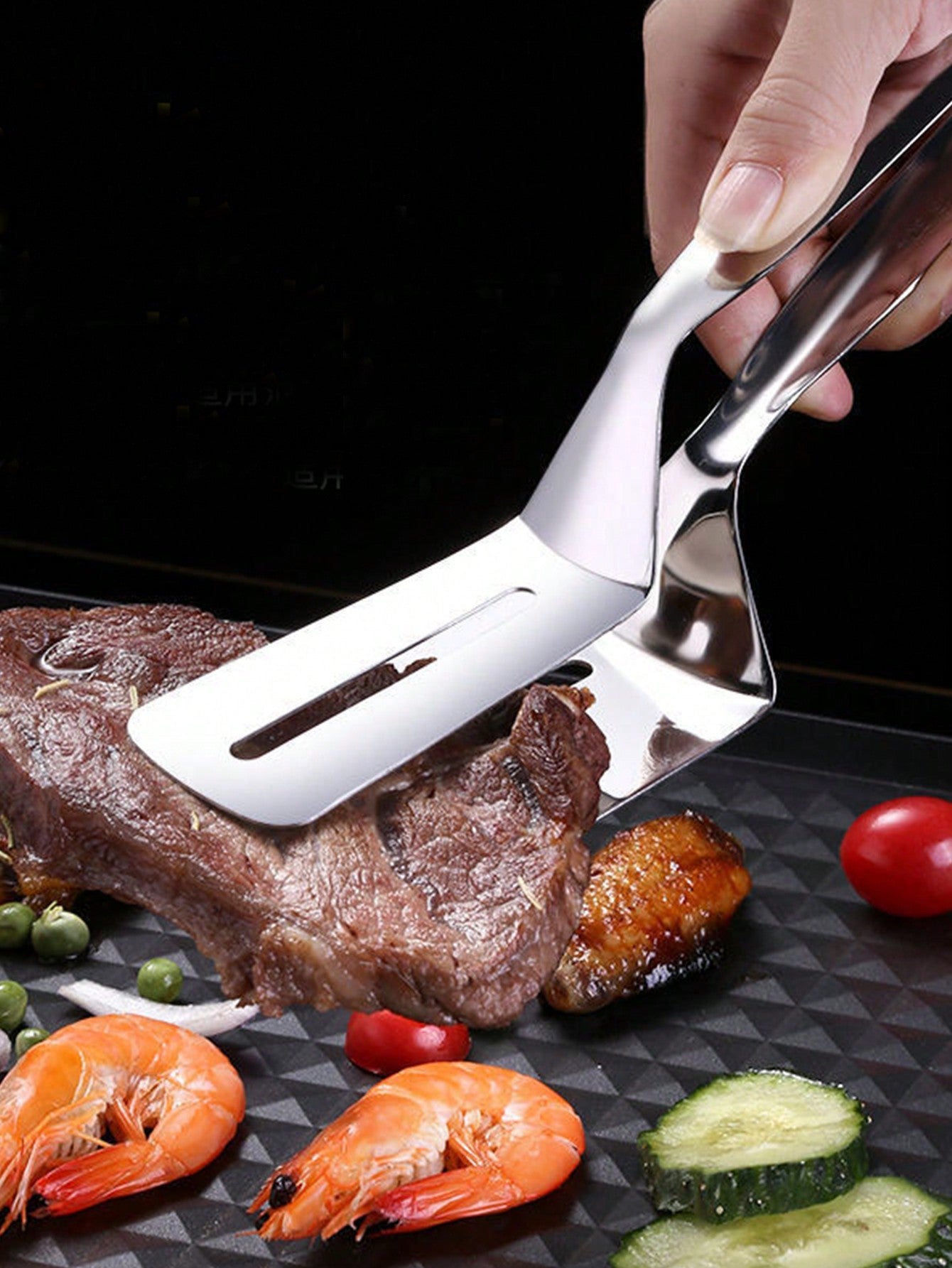 مبضع لفك الشوي من الفولاذ المقاوم للصدأ قطعة واحدة ، جهاز قبض اللحم للشواء الخارجي