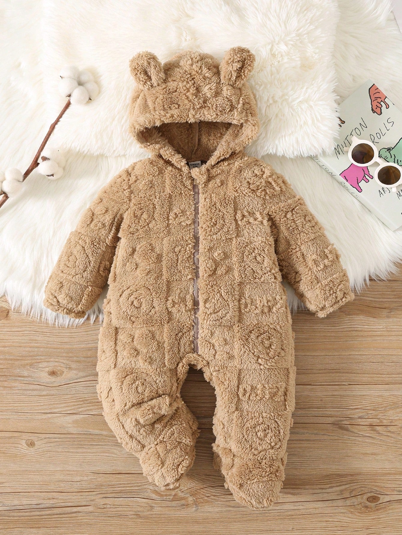 رومبير رضيع ذو رسومات كرتونية لطيفة من الفليس مزودة بغطاء رأس وأقدام، مناسبة للخريف والشتاء، للداخل والخارج، للأولاد والبنات الرضع