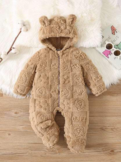 رومبير رضيع ذو رسومات كرتونية لطيفة من الفليس مزودة بغطاء رأس وأقدام، مناسبة للخريف والشتاء، للداخل والخارج، للأولاد والبنات الرضع