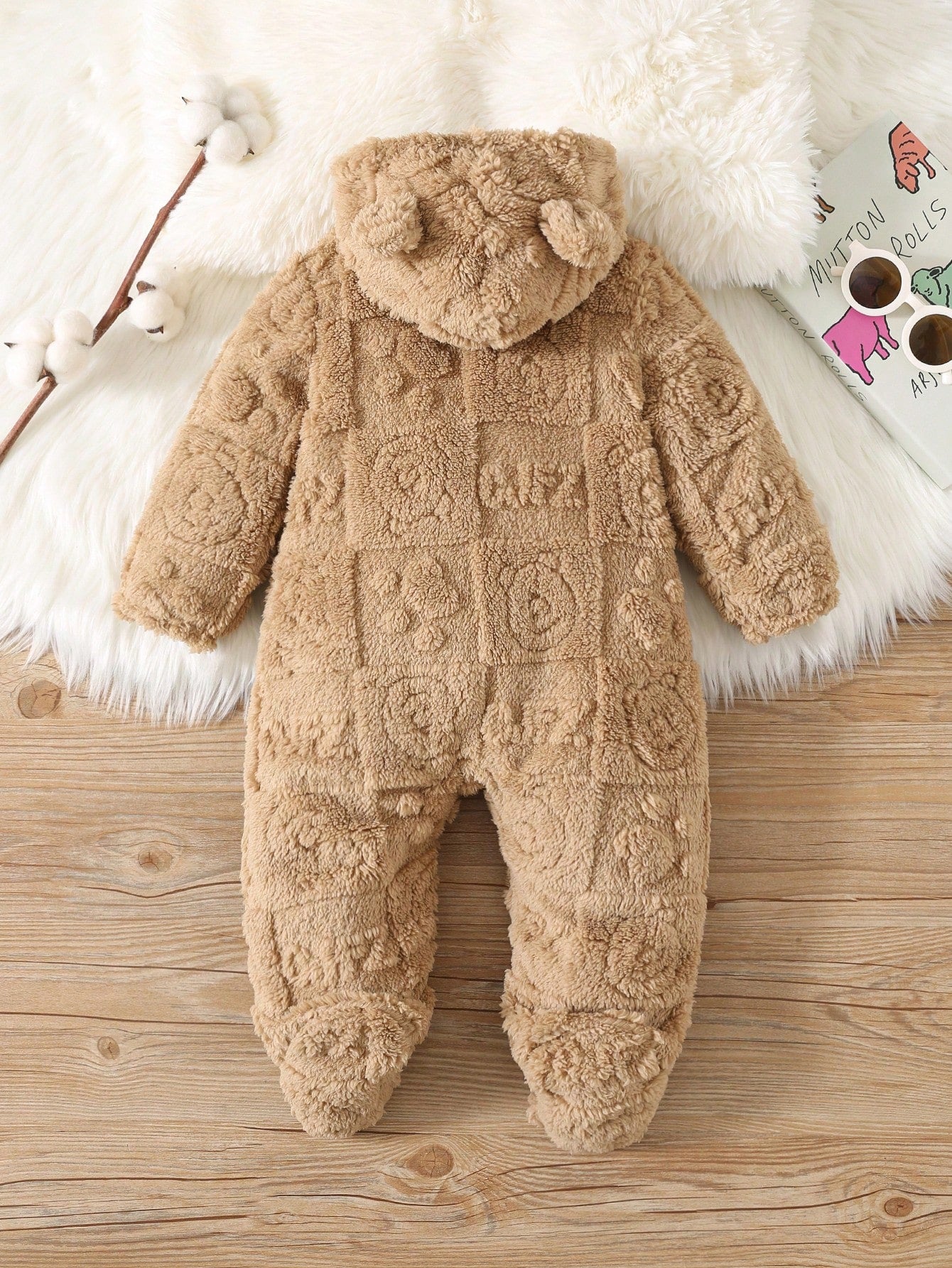 رومبير رضيع ذو رسومات كرتونية لطيفة من الفليس مزودة بغطاء رأس وأقدام، مناسبة للخريف والشتاء، للداخل والخارج، للأولاد والبنات الرضع