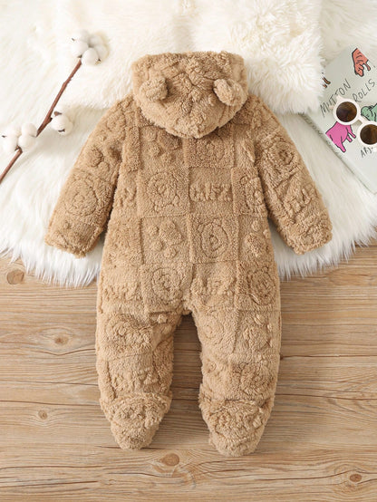 رومبير رضيع ذو رسومات كرتونية لطيفة من الفليس مزودة بغطاء رأس وأقدام، مناسبة للخريف والشتاء، للداخل والخارج، للأولاد والبنات الرضع