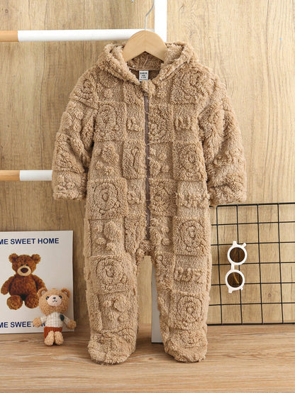 رومبير رضيع ذو رسومات كرتونية لطيفة من الفليس مزودة بغطاء رأس وأقدام، مناسبة للخريف والشتاء، للداخل والخارج، للأولاد والبنات الرضع