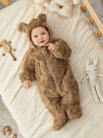 رومبير رضيع ذو رسومات كرتونية لطيفة من الفليس مزودة بغطاء رأس وأقدام، مناسبة للخريف والشتاء، للداخل والخارج، للأولاد والبنات الرضع