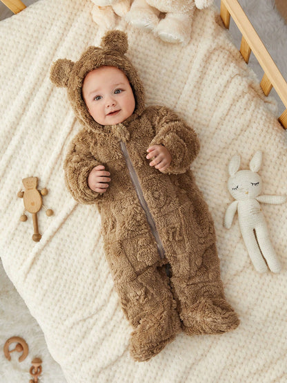 رومبير رضيع ذو رسومات كرتونية لطيفة من الفليس مزودة بغطاء رأس وأقدام، مناسبة للخريف والشتاء، للداخل والخارج، للأولاد والبنات الرضع