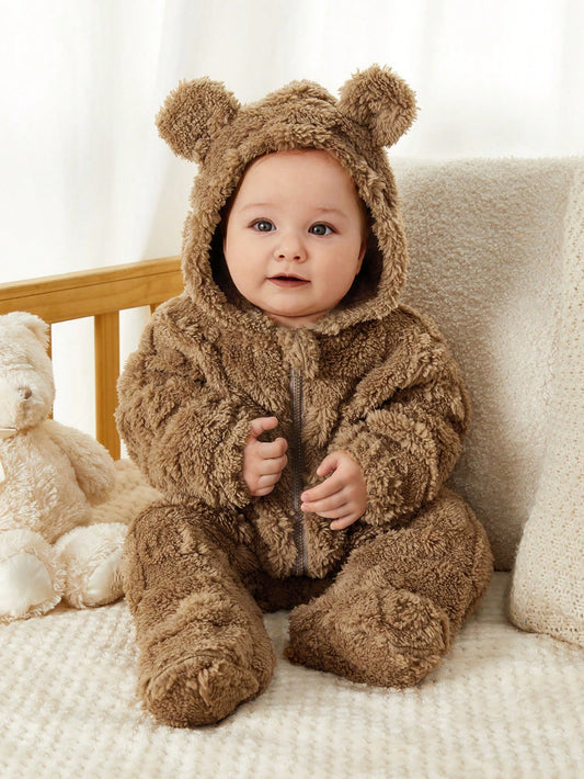 رومبير رضيع ذو رسومات كرتونية لطيفة من الفليس مزودة بغطاء رأس وأقدام، مناسبة للخريف والشتاء، للداخل والخارج، للأولاد والبنات الرضع