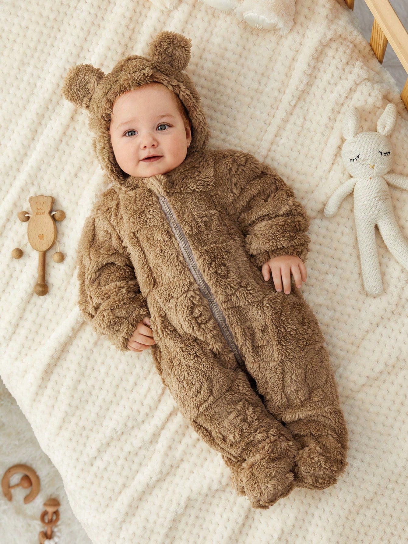 رومبير رضيع ذو رسومات كرتونية لطيفة من الفليس مزودة بغطاء رأس وأقدام، مناسبة للخريف والشتاء، للداخل والخارج، للأولاد والبنات الرضع