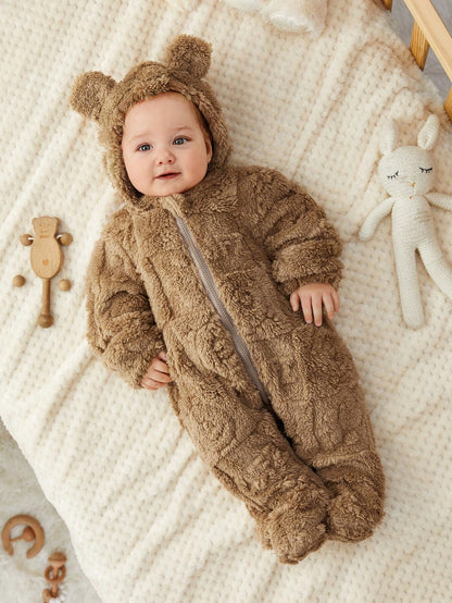 رومبير رضيع ذو رسومات كرتونية لطيفة من الفليس مزودة بغطاء رأس وأقدام، مناسبة للخريف والشتاء، للداخل والخارج، للأولاد والبنات الرضع