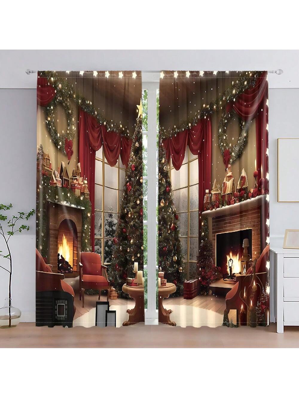 طقم واحد، ستارة 2 قطعة بطباعة رقمية لشجرة عيد الميلاد