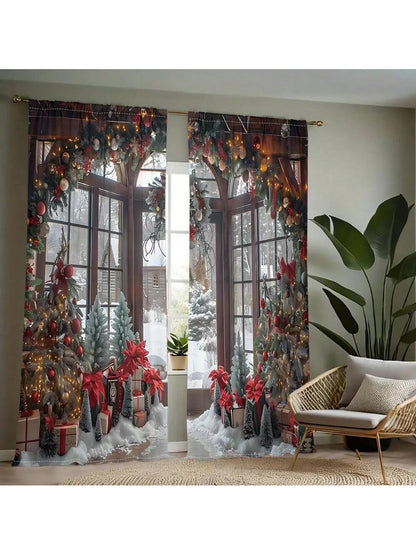 طقم واحد، ستارة 2 قطعة بطباعة رقمية لشجرة عيد الميلاد