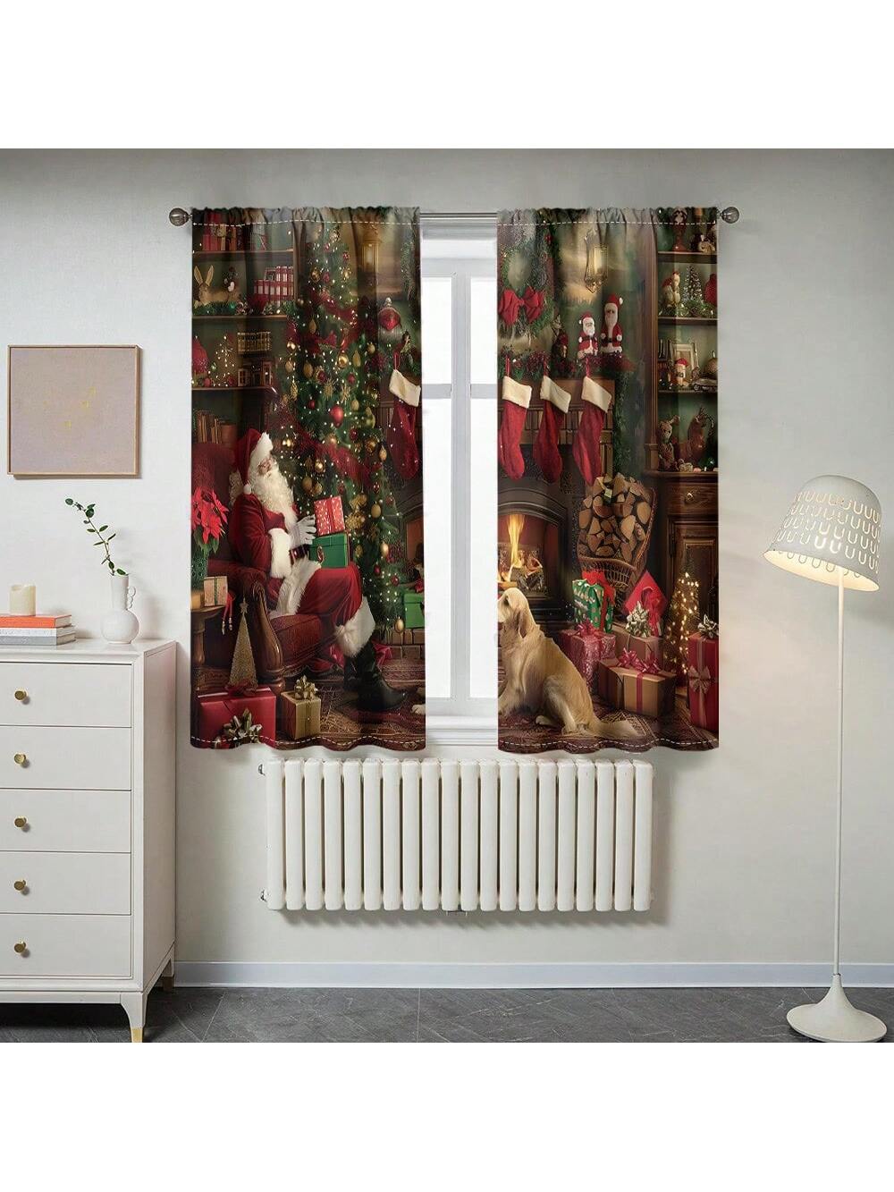 طقم واحد، ستارة 2 قطعة بطباعة رقمية لشجرة عيد الميلاد