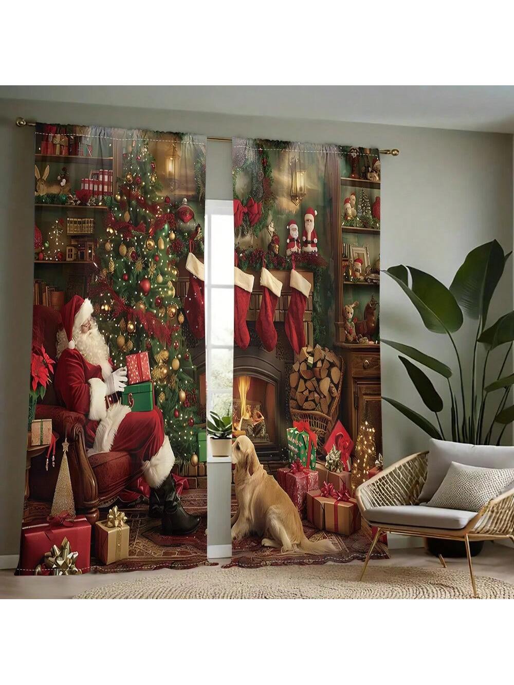 طقم واحد، ستارة 2 قطعة بطباعة رقمية لشجرة عيد الميلاد