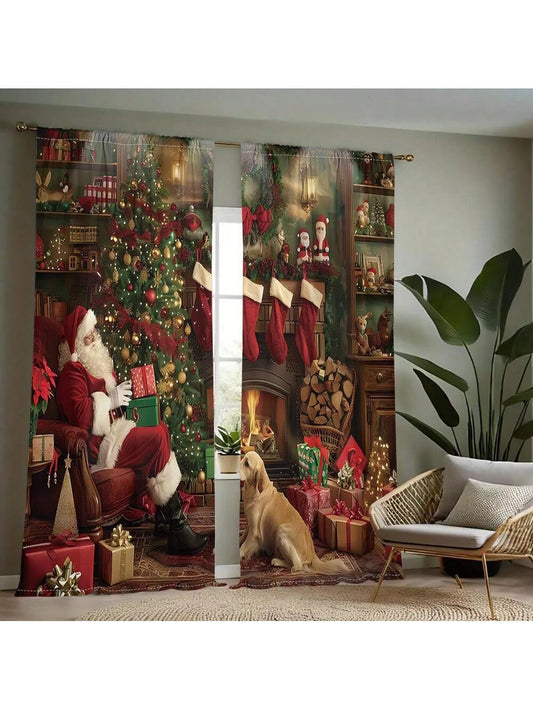 طقم واحد، ستارة 2 قطعة بطباعة رقمية لشجرة عيد الميلاد