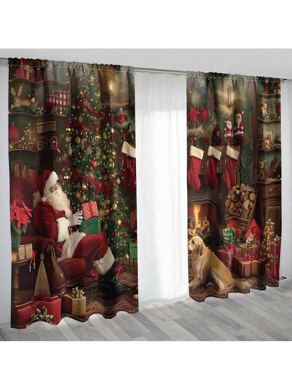 طقم واحد، ستارة 2 قطعة بطباعة رقمية لشجرة عيد الميلاد